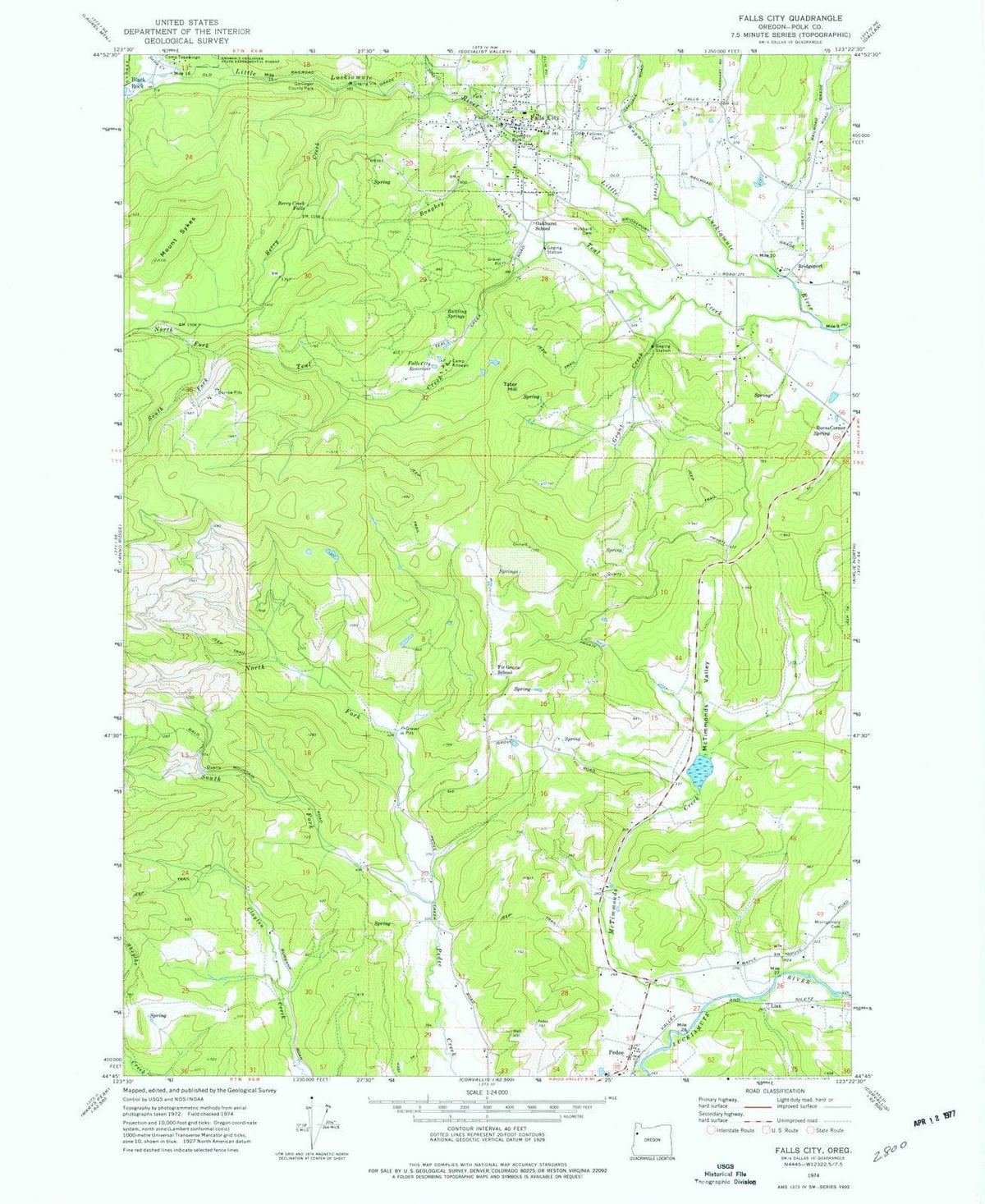 1974 Falls City, OR - Oregon - USGS Topographic Map