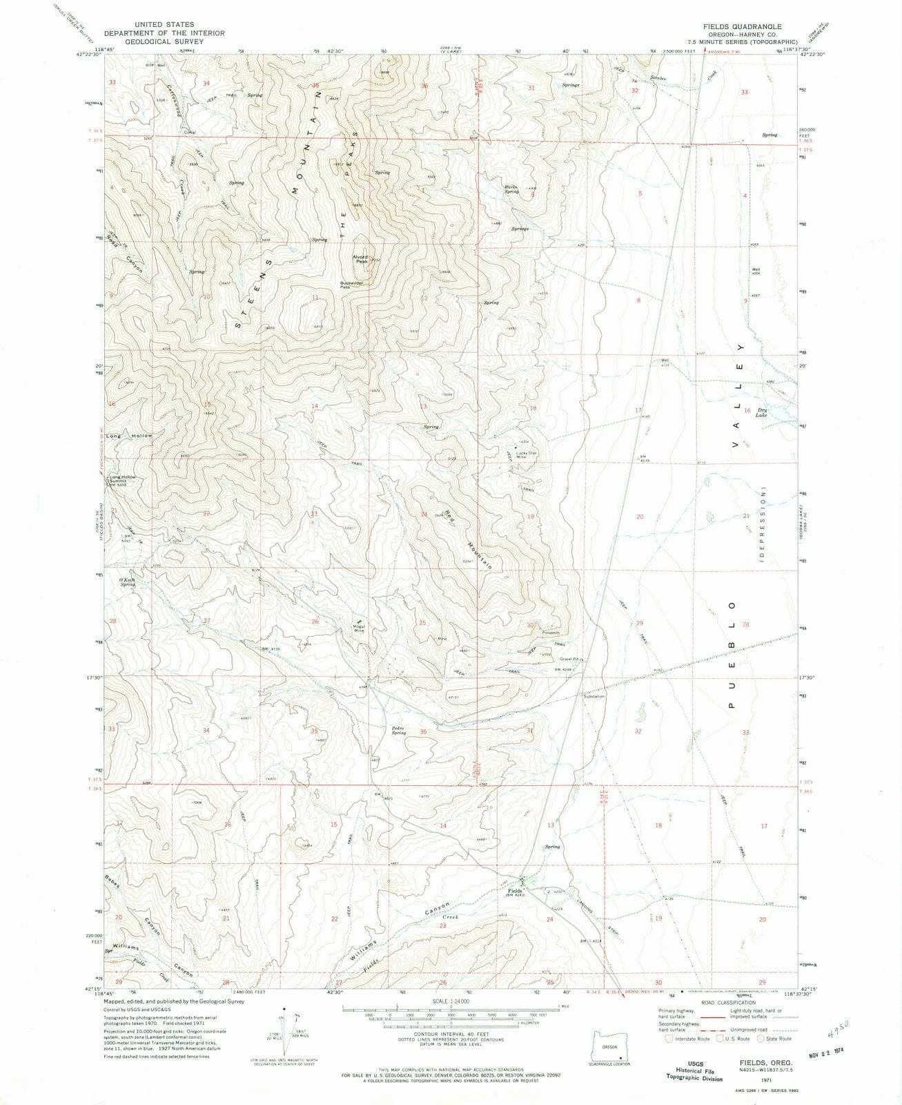 1971 Fields, OR - Oregon - USGS Topographic Map
