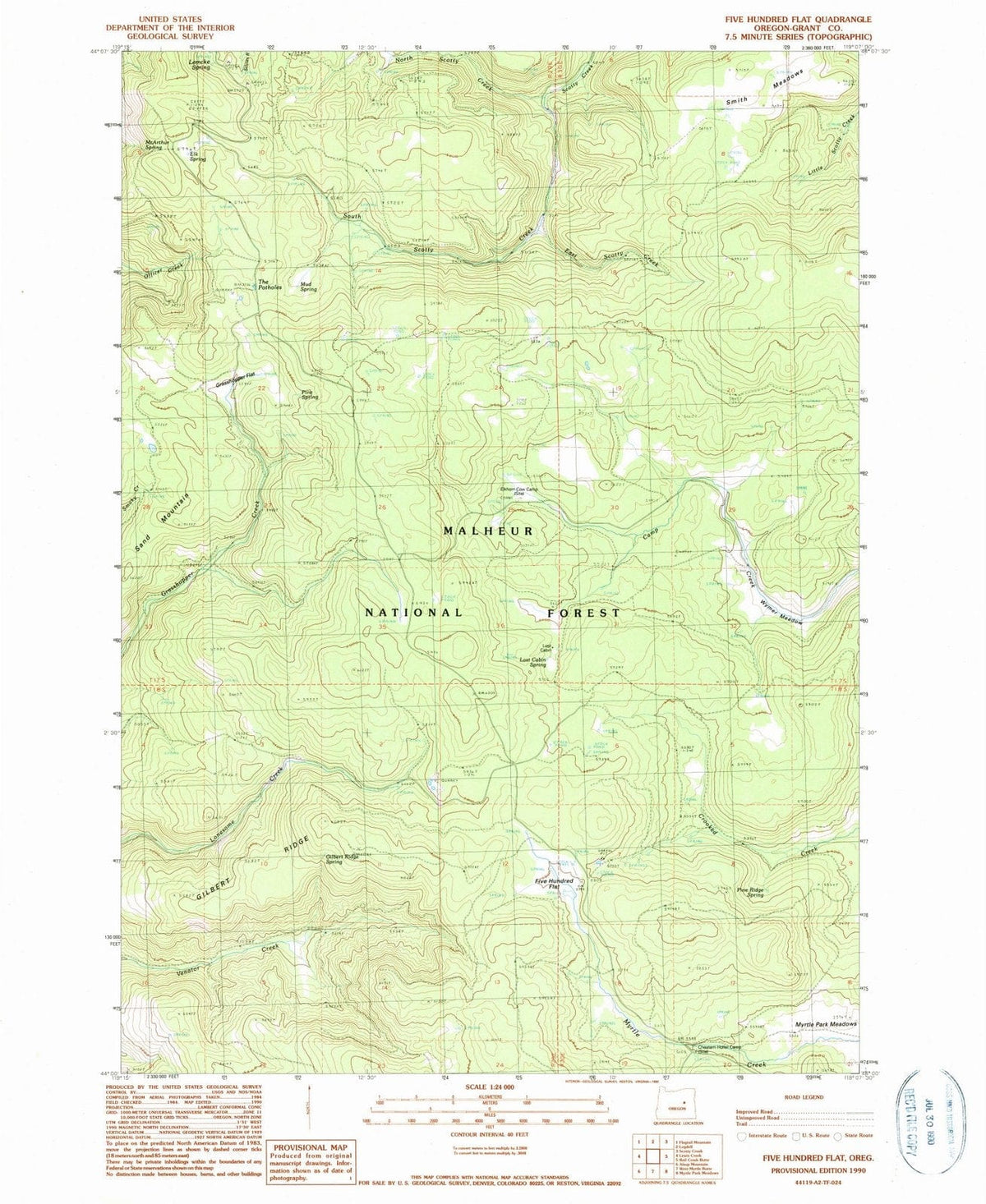 1990 Five Hundred Flat, OR - Oregon - USGS Topographic Map