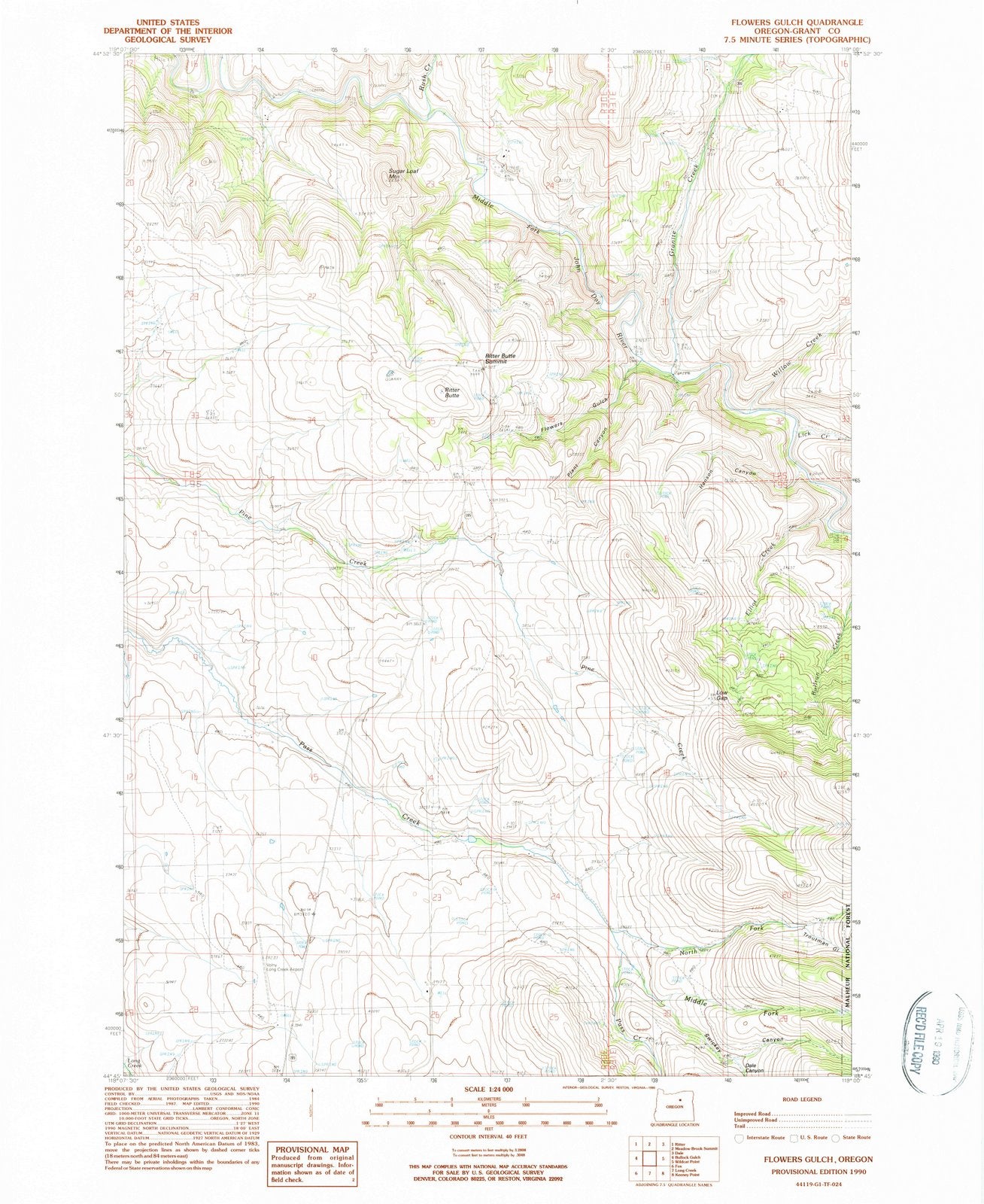 1990 Flowers Gulch, OR - Oregon - USGS Topographic Map