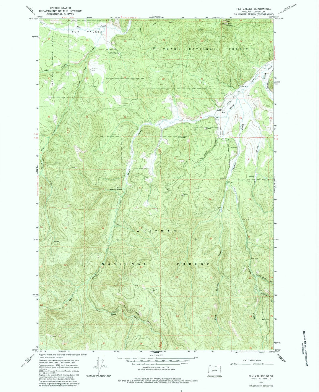 1965 Fly Valley, OR - Oregon - USGS Topographic Map