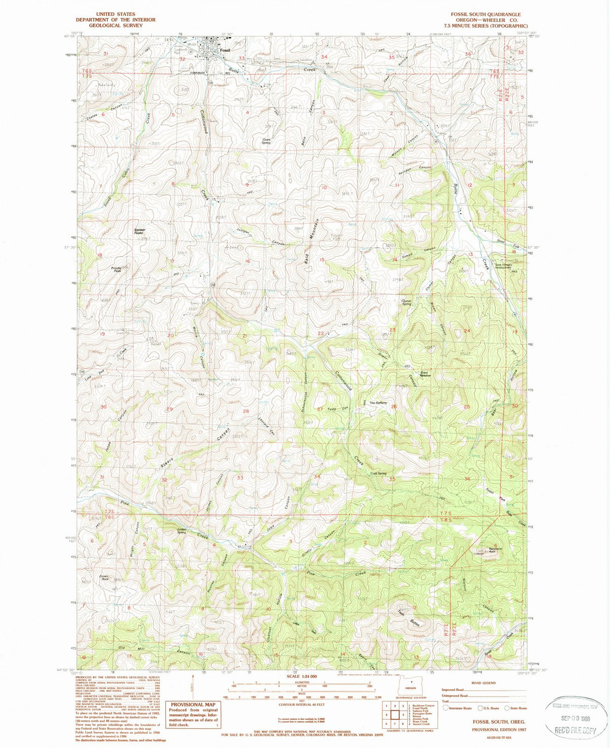 1987 Fossil South, OR - Oregon - USGS Topographic Map