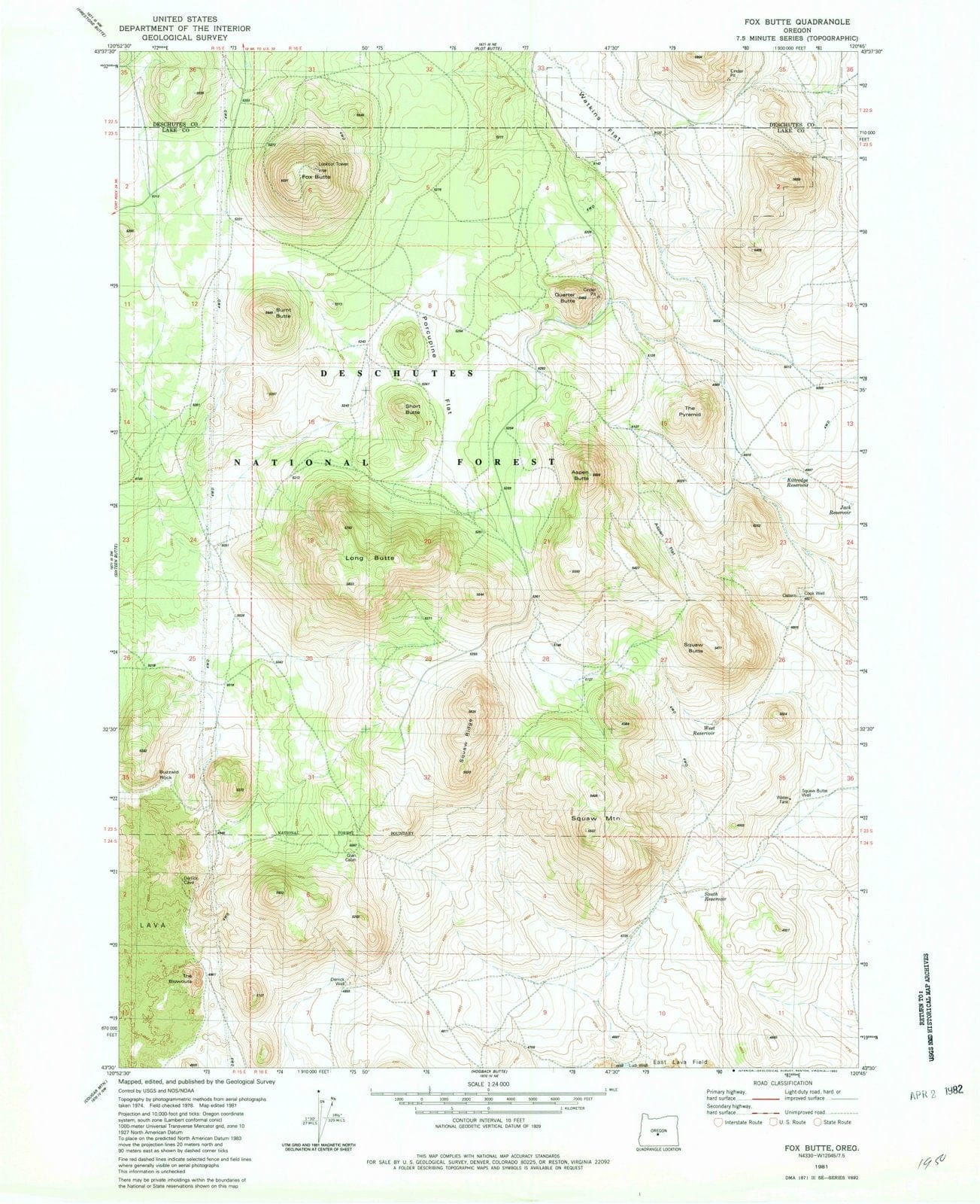 1981 Fox Butte, OR - Oregon - USGS Topographic Map