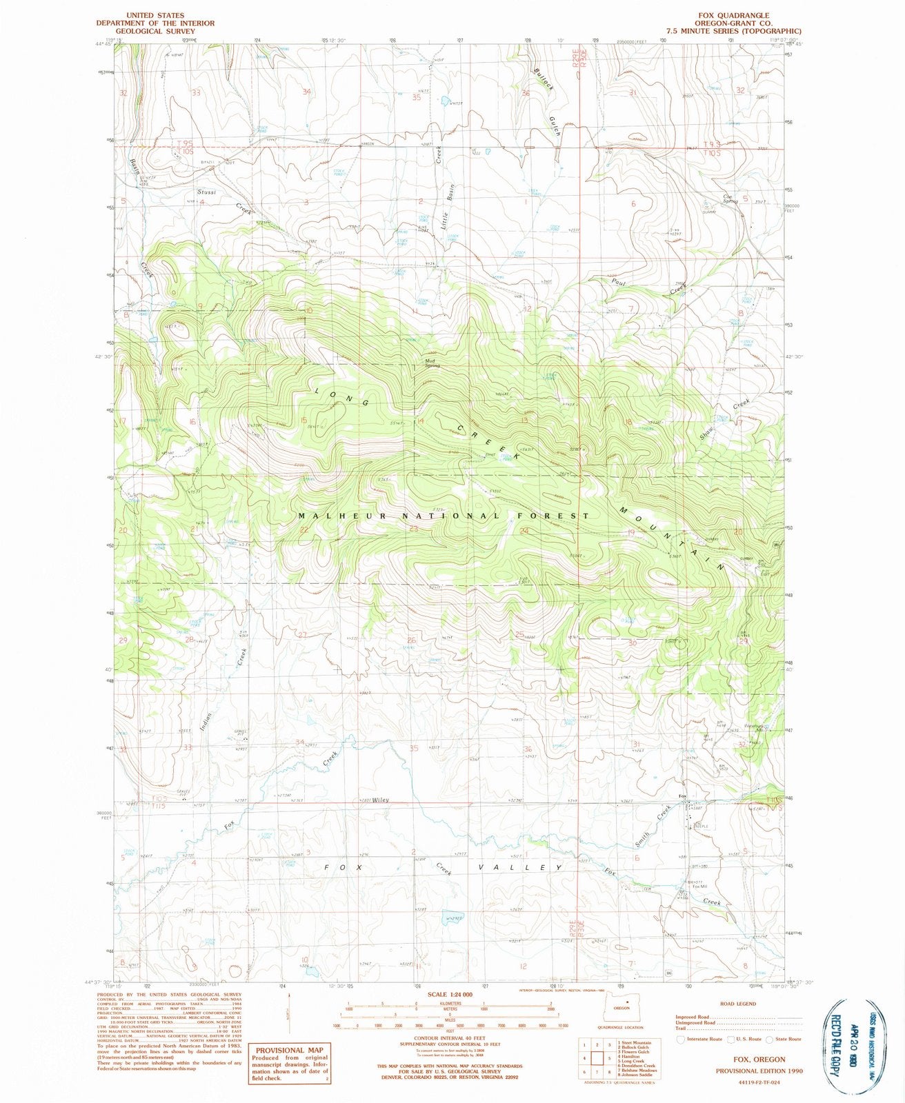1990 Fox, OR - Oregon - USGS Topographic Map