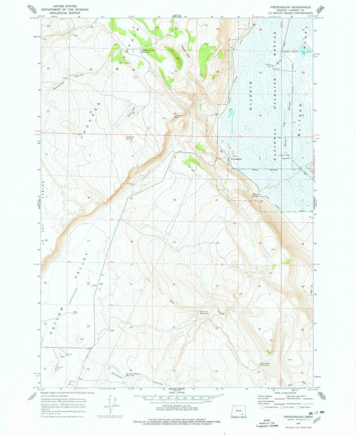 1967 Frenchglen, OR - Oregon - USGS Topographic Map