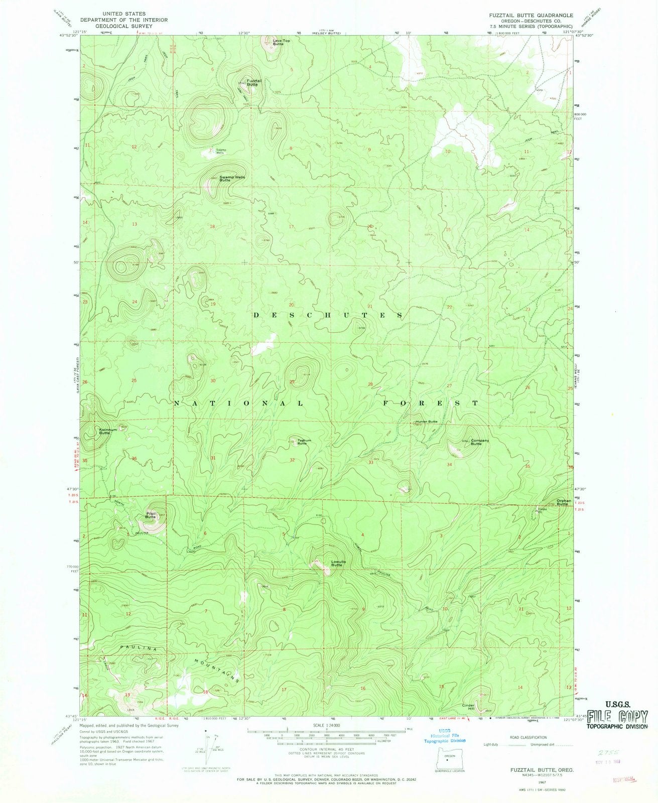 1967 Fuzztail Butte, OR - Oregon - USGS Topographic Map