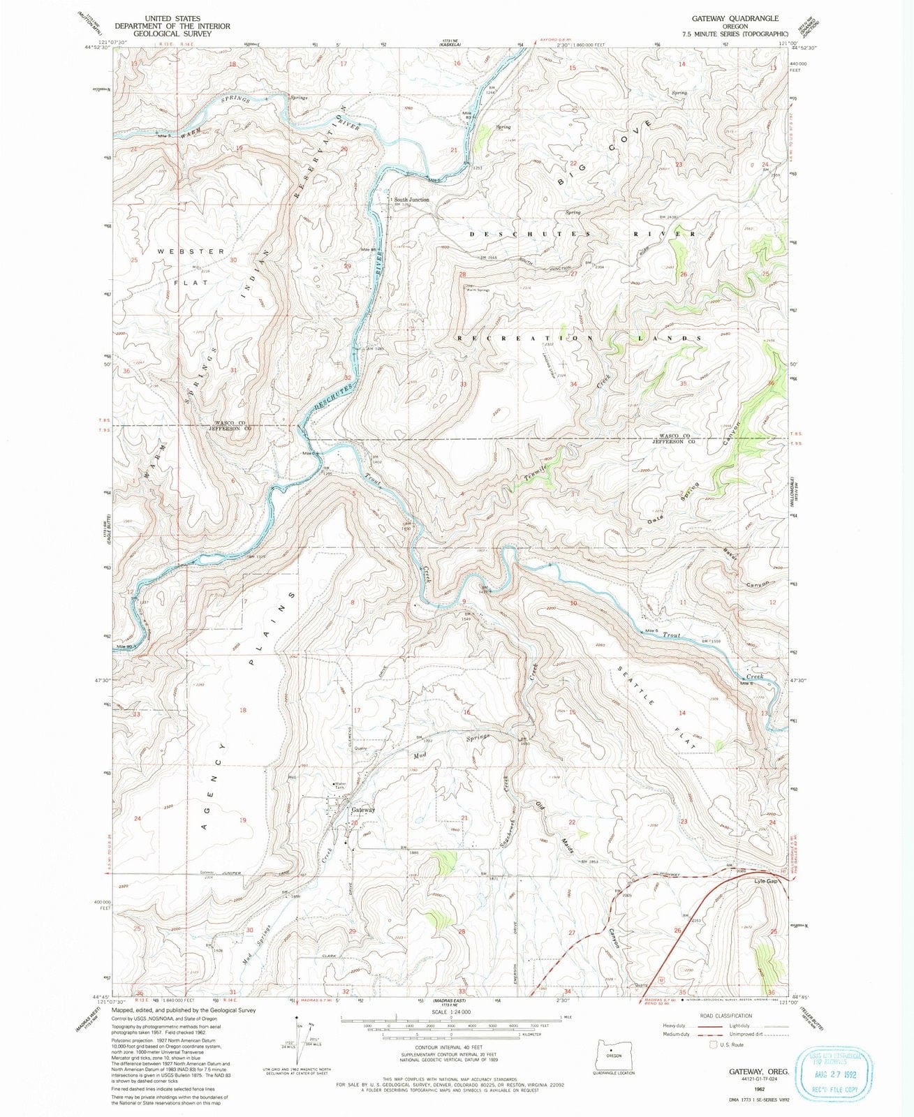 1962 Gateway, OR - Oregon - USGS Topographic Map