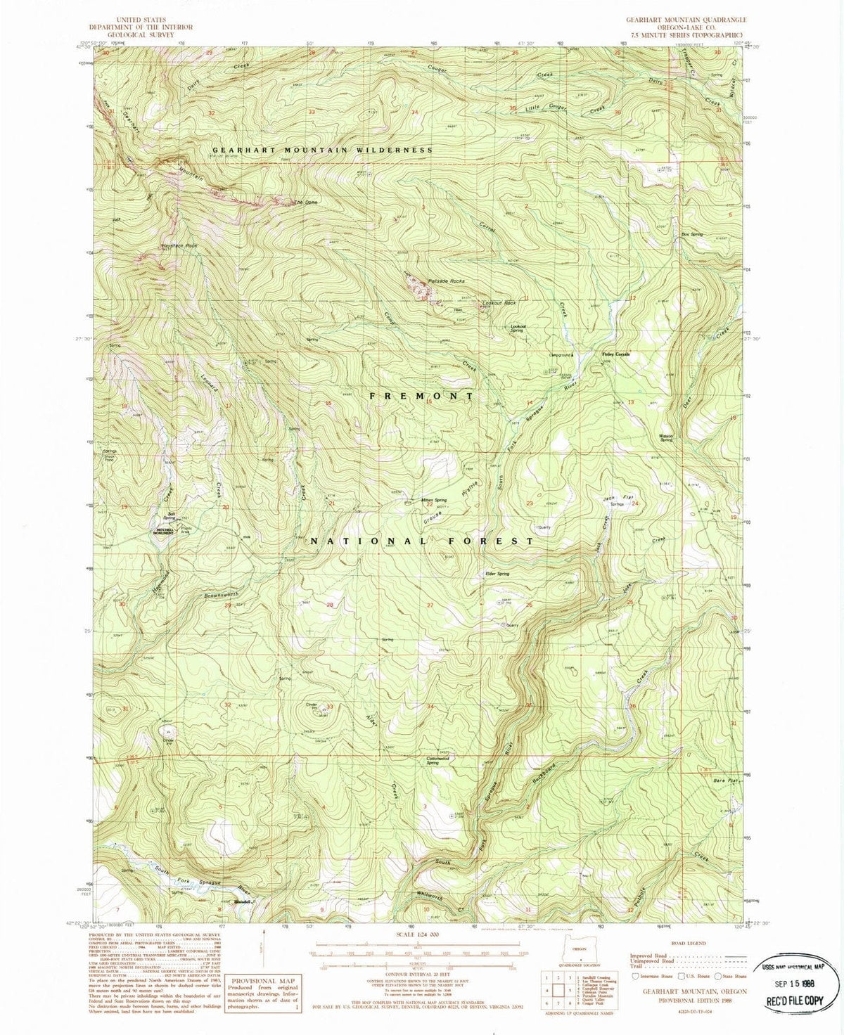 1988 Gearhart Mountain, OR - Oregon - USGS Topographic Map