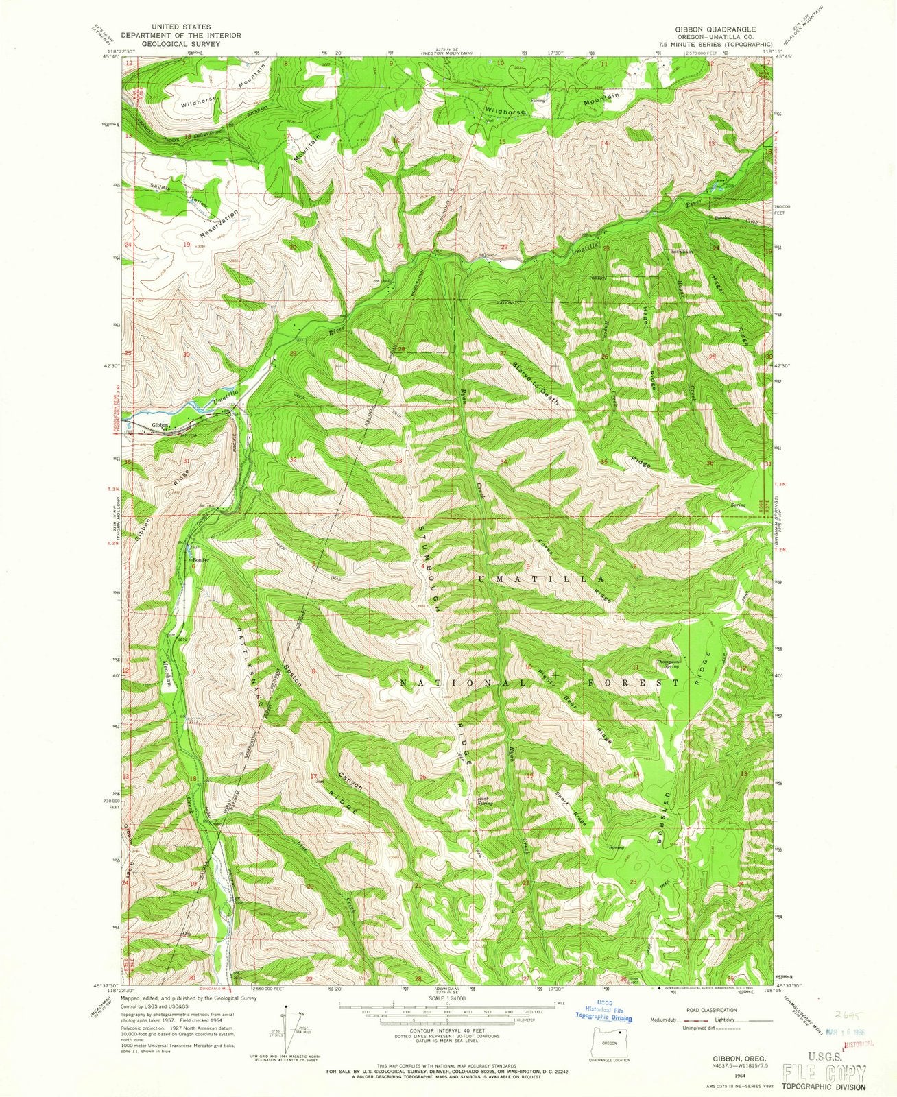 1964 Gibbon, OR - Oregon - USGS Topographic Map