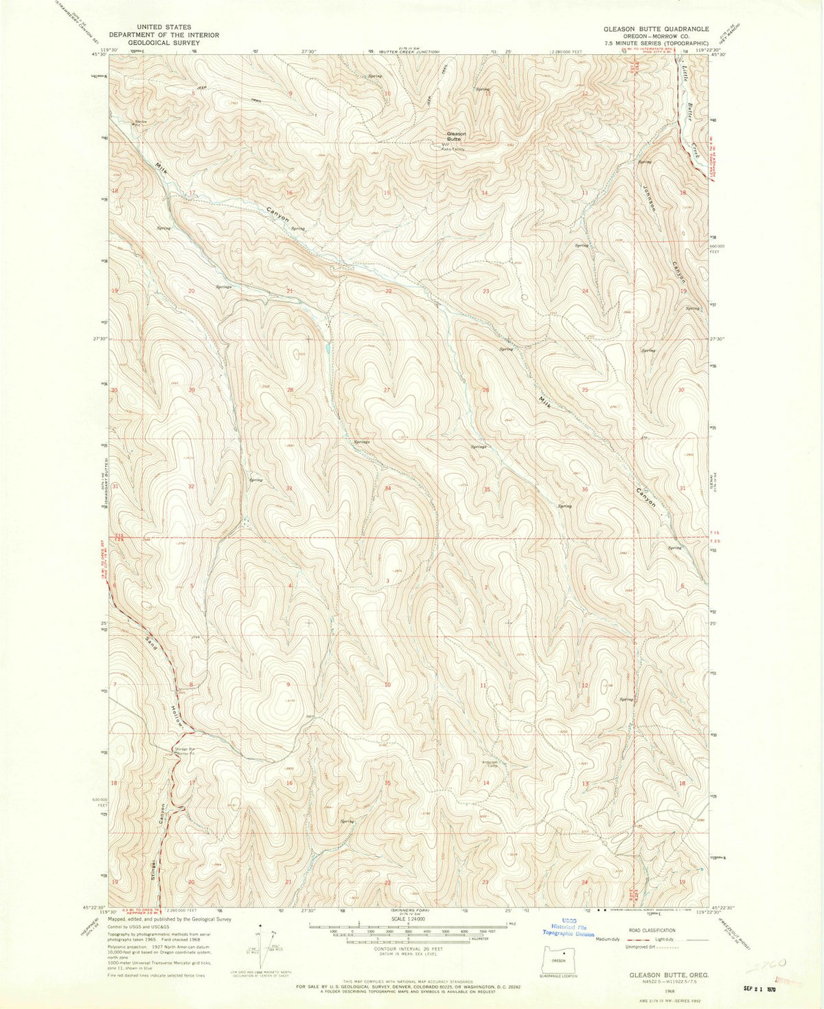 1968 Gleason Butte, OR - Oregon - USGS Topographic Map