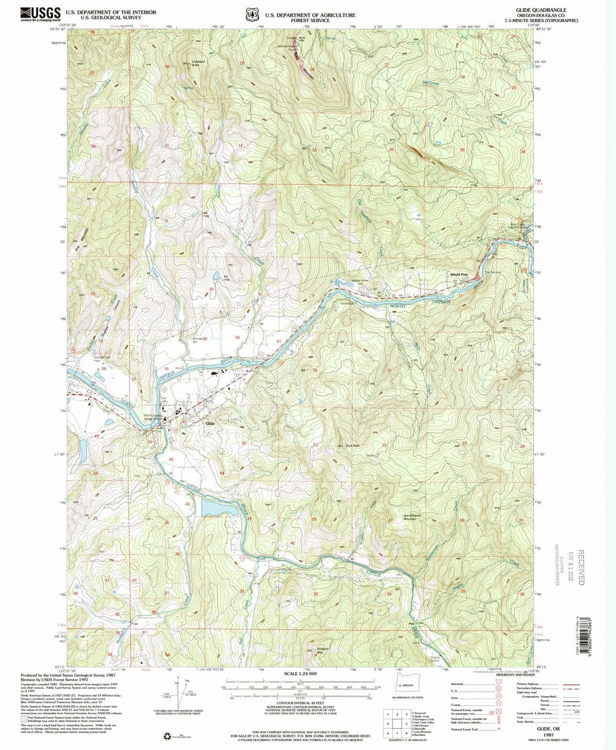 1987 Glide, OR - Oregon - USGS Topographic Map