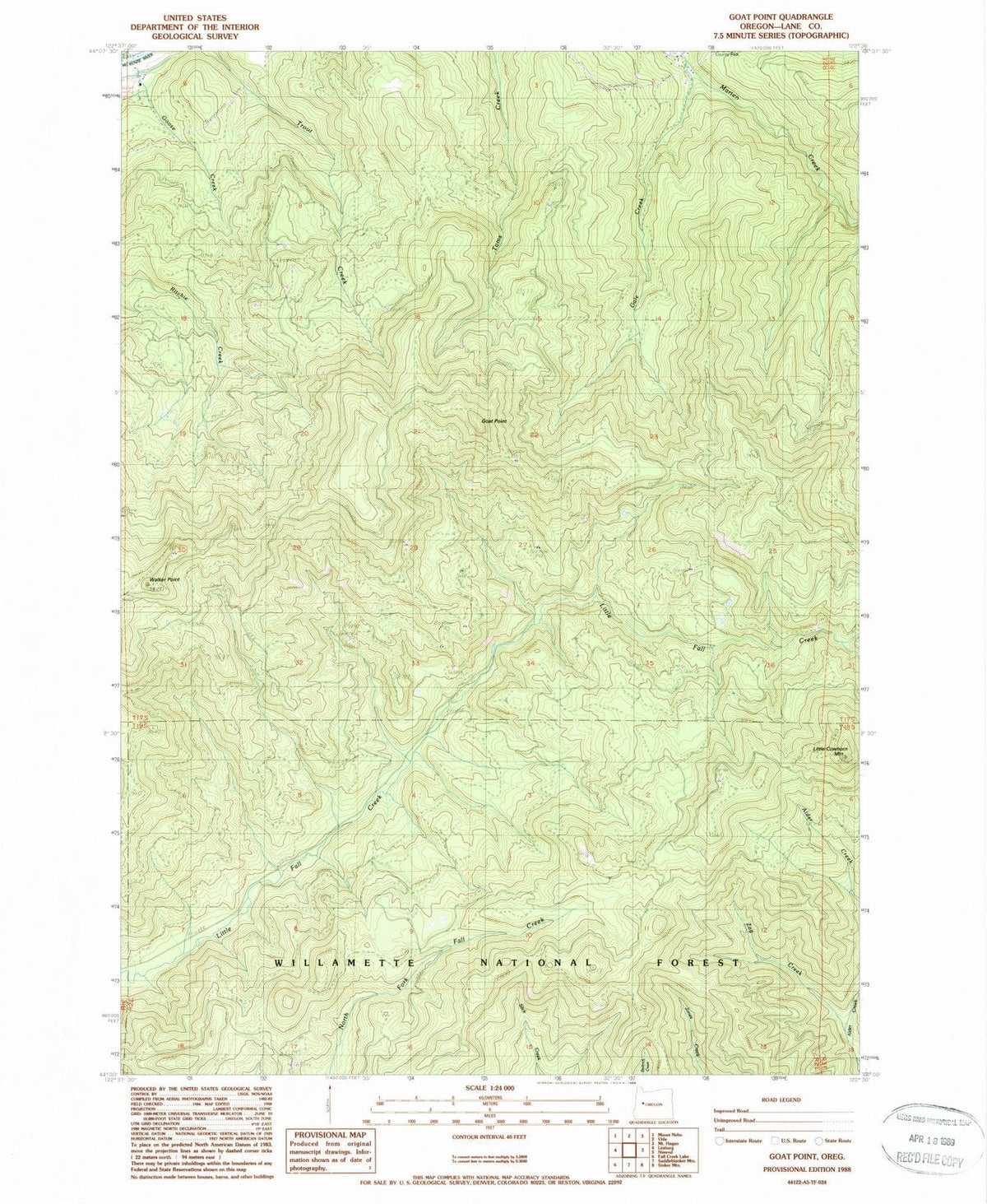 1988 Goat Point, OR - Oregon - USGS Topographic Map