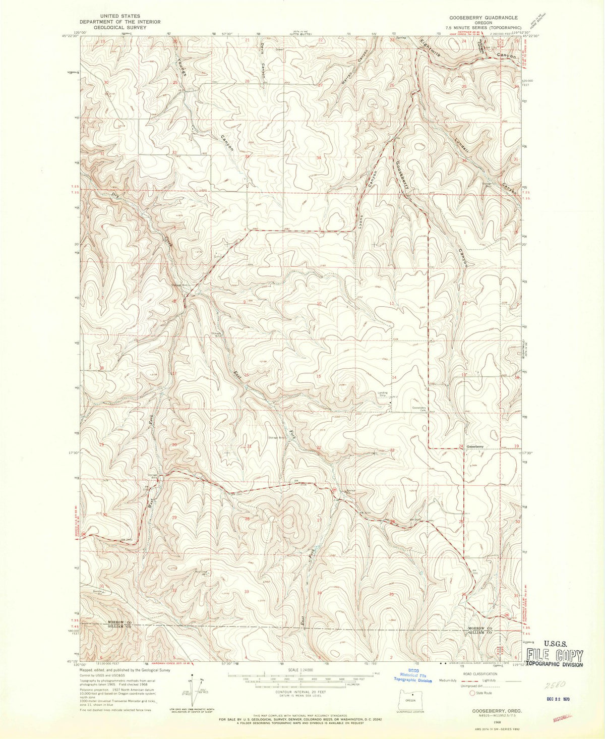 1968 Gooseberry, OR - Oregon - USGS Topographic Map
