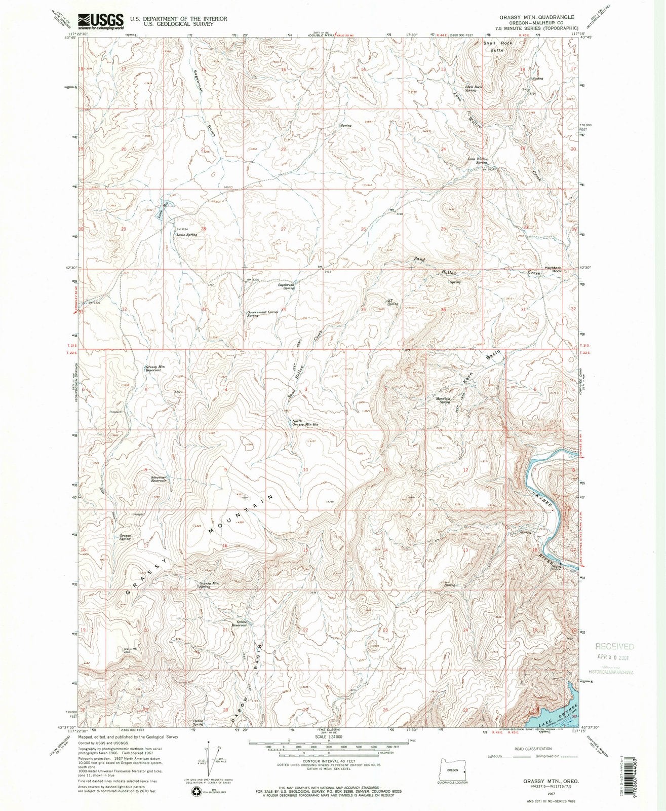 1967 Grassy MTN, OR - Oregon - USGS Topographic Map