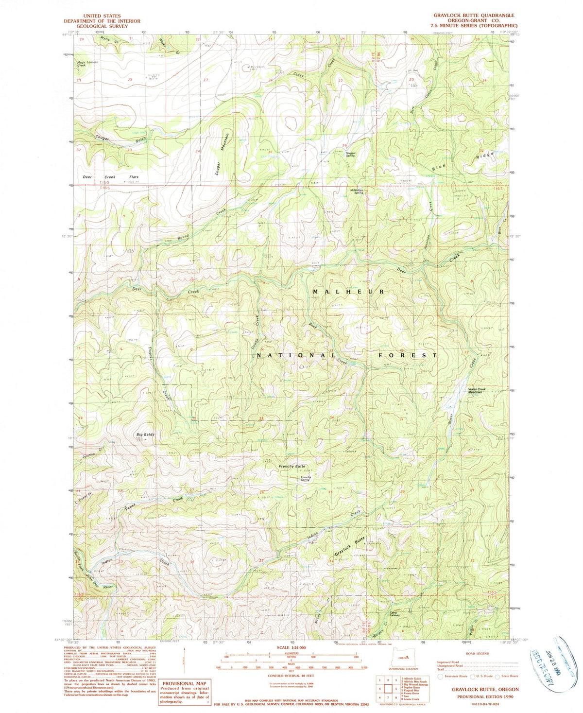 1990 Graylock Butte, OR - Oregon - USGS Topographic Map