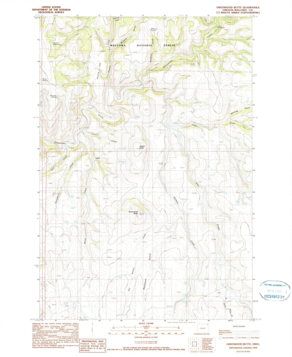 1990 Greenwood Butte, OR - Oregon - USGS Topographic Map