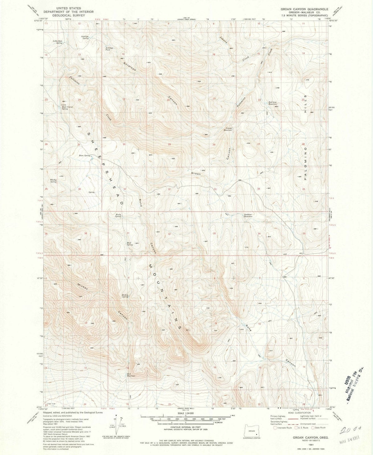 1981 Groan Canyon, OR - Oregon - USGS Topographic Map