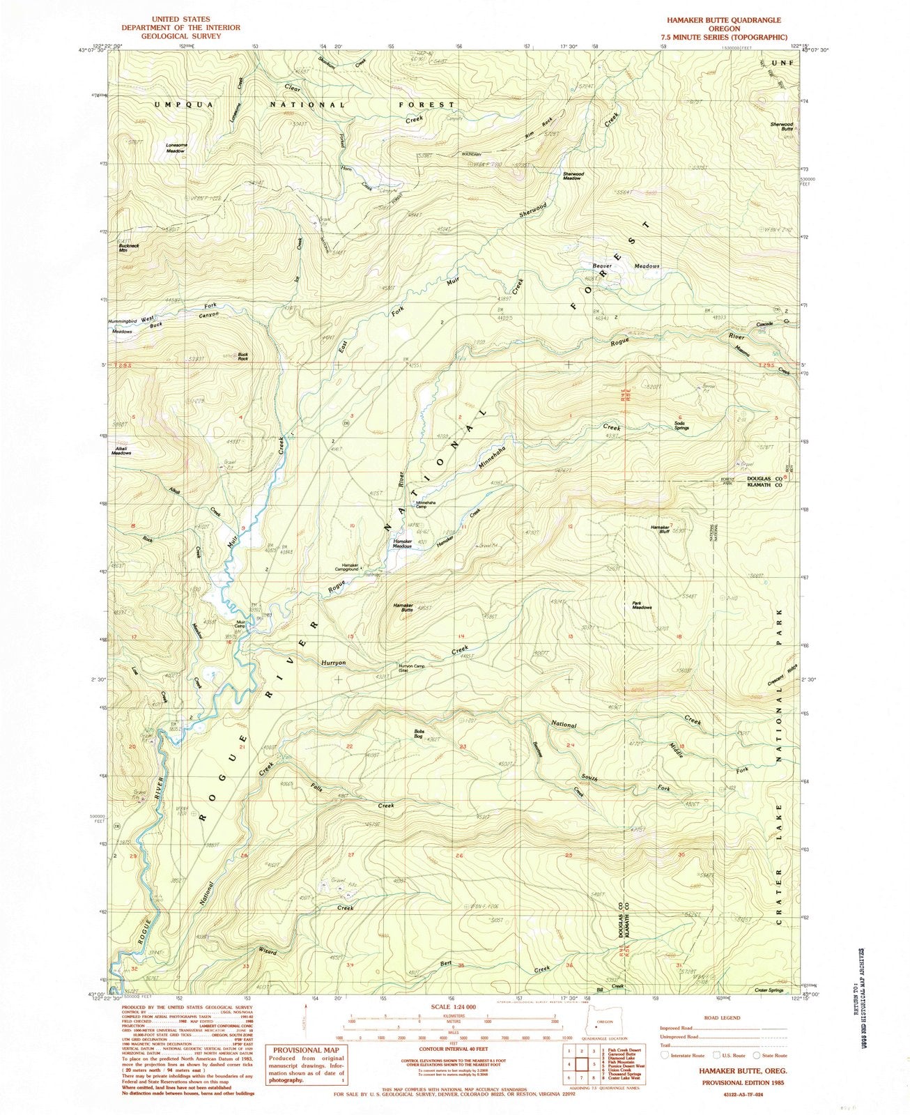 1985 Hamaker Butte, OR - Oregon - USGS Topographic Map