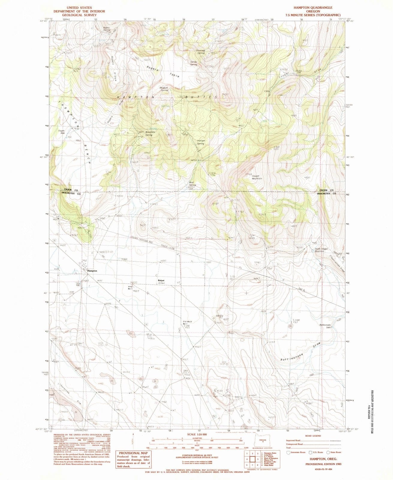 1983 Hampton, OR - Oregon - USGS Topographic Map