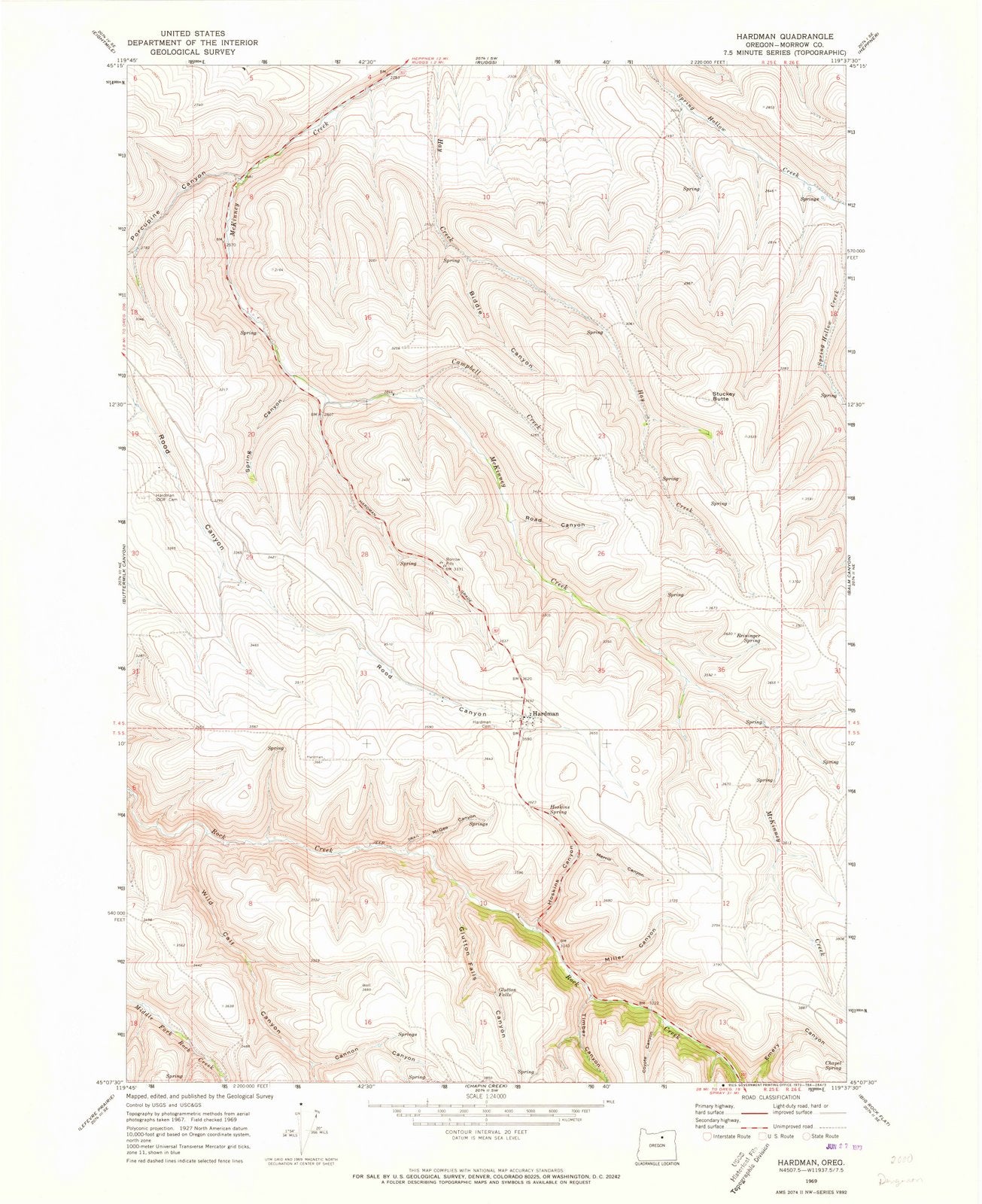 1969 Hardman, OR - Oregon - USGS Topographic Map