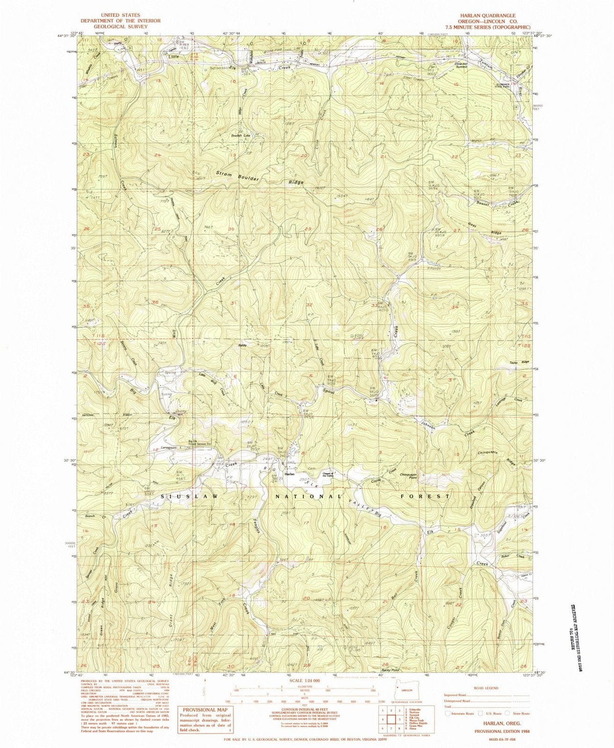 1984 Harlan, OR - Oregon - USGS Topographic Map