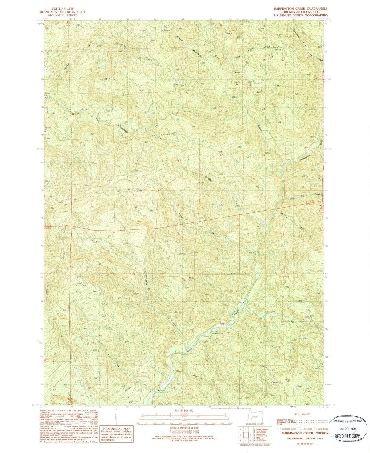 1989 Harrington Creek, OR - Oregon - USGS Topographic Map