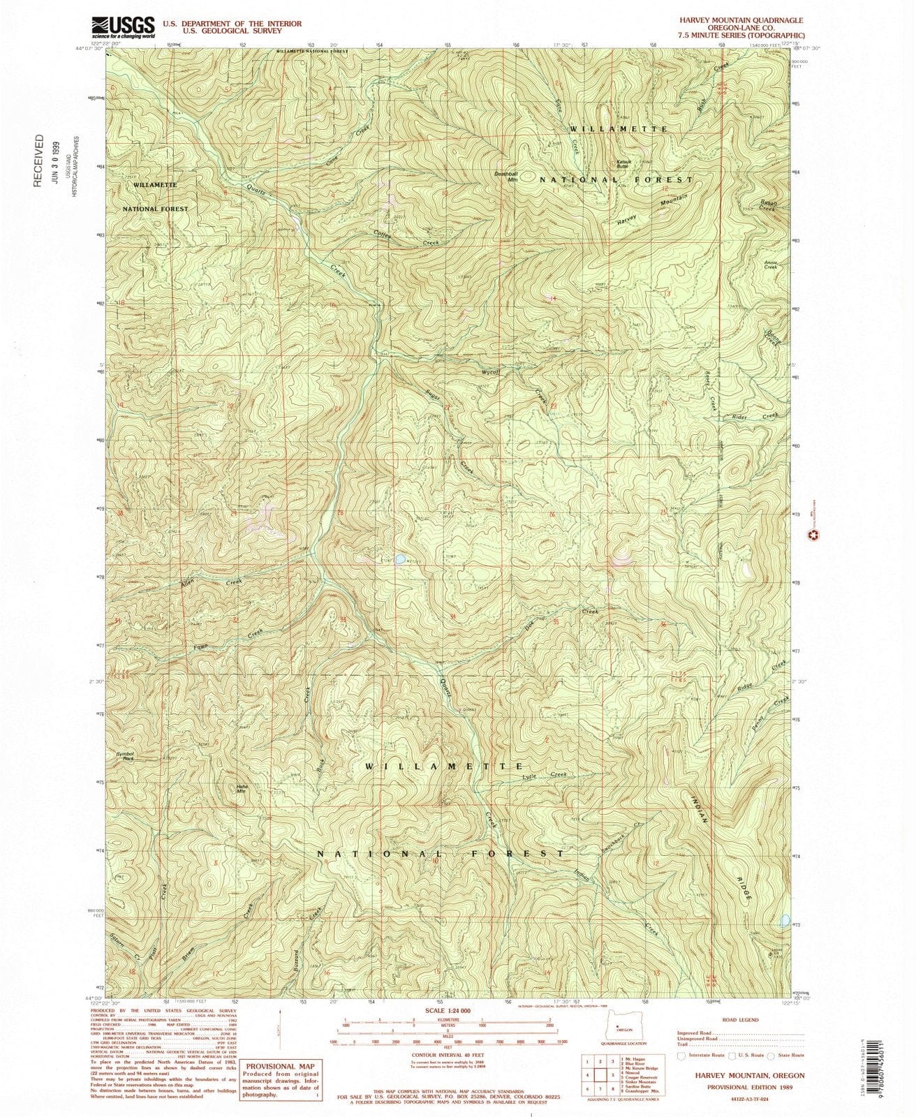 1989 Harvey Mountain, OR - Oregon - USGS Topographic Map