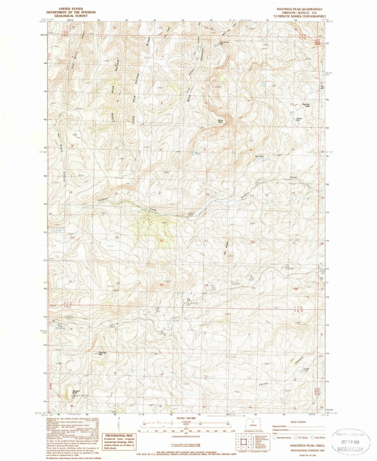 1987 Hastings Peak, OR - Oregon - USGS Topographic Map