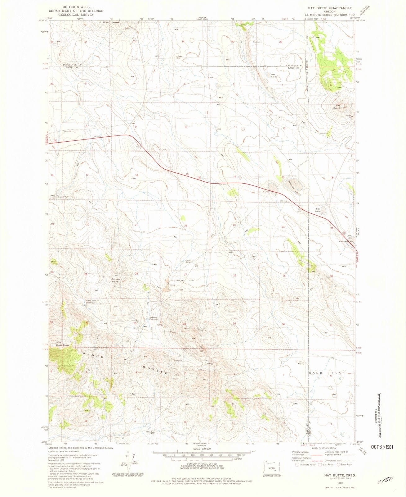 1981 Hat Butte, OR - Oregon - USGS Topographic Map