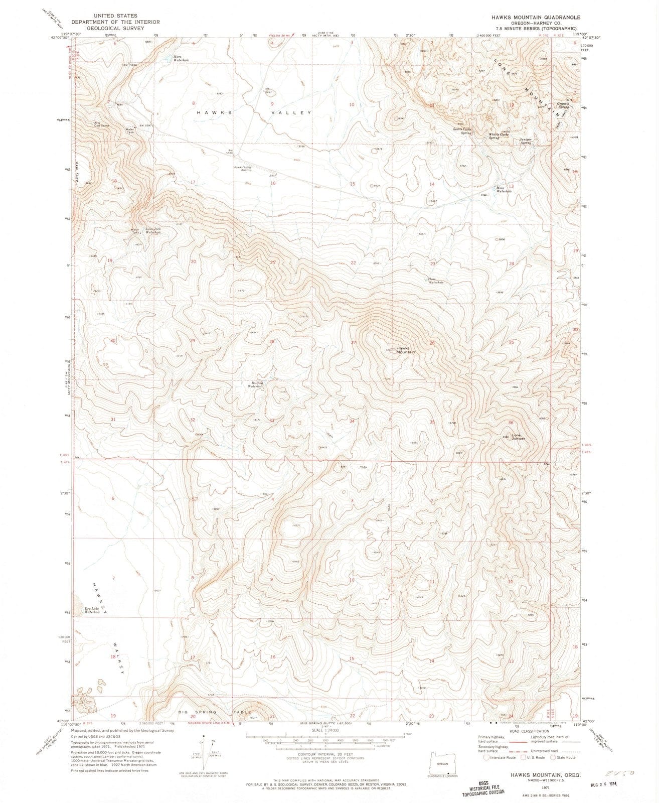1971 Hawks Mountain, OR - Oregon - USGS Topographic Map