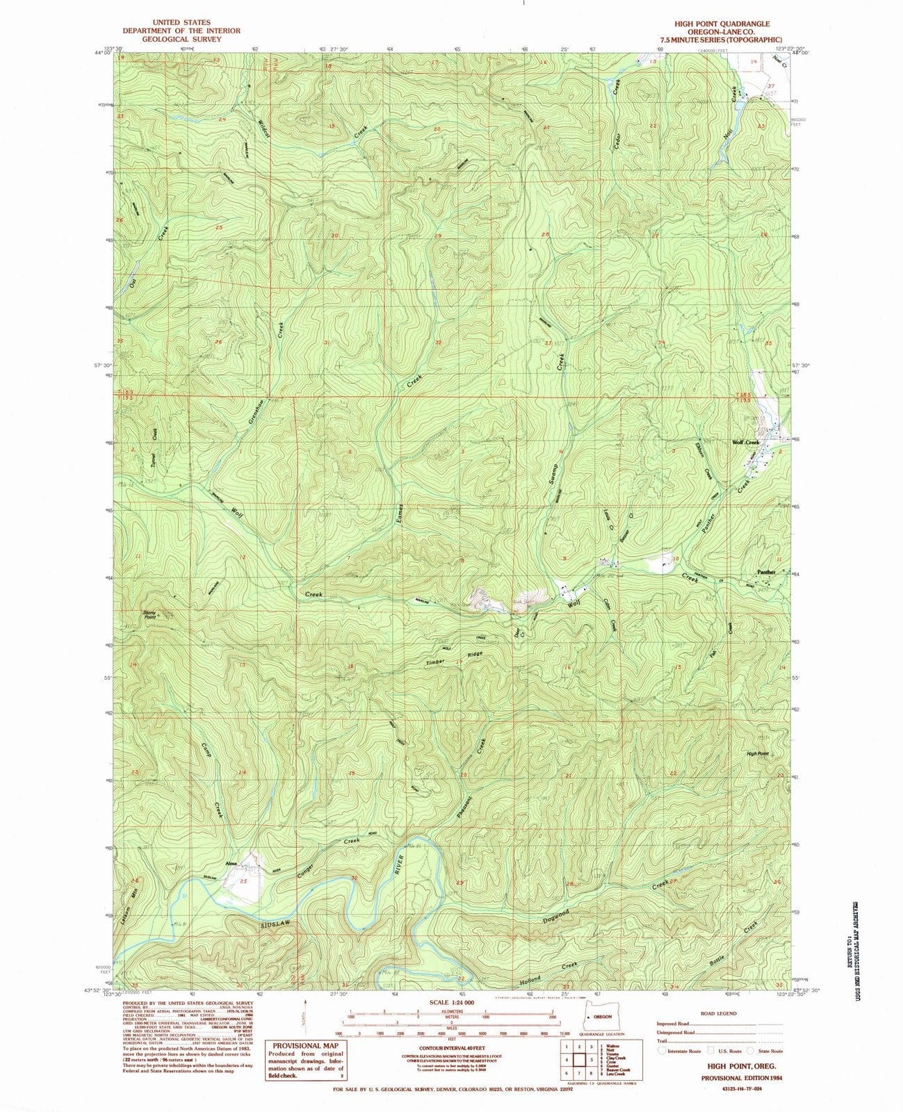 1984 High Point, OR - Oregon - USGS Topographic Map