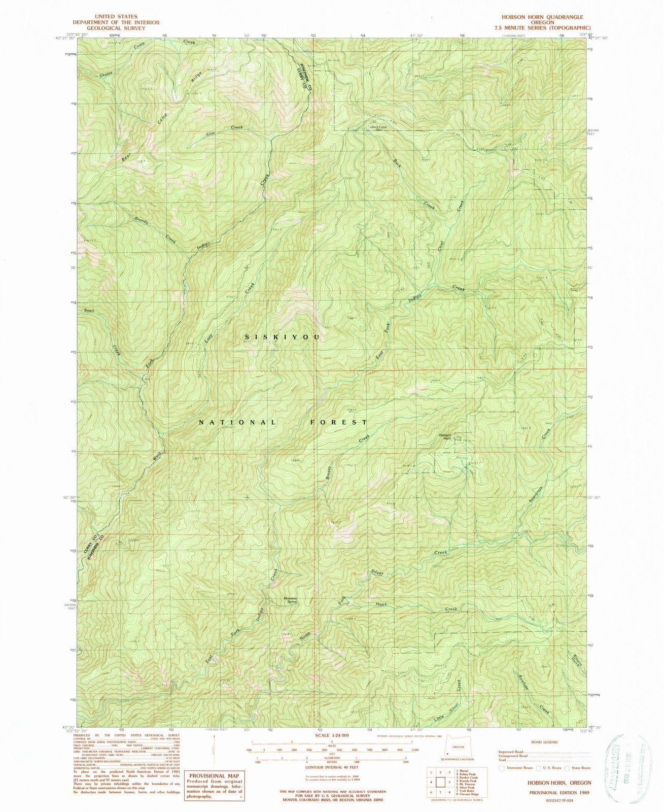 1989 Hobson Horn, OR - Oregon - USGS Topographic Map