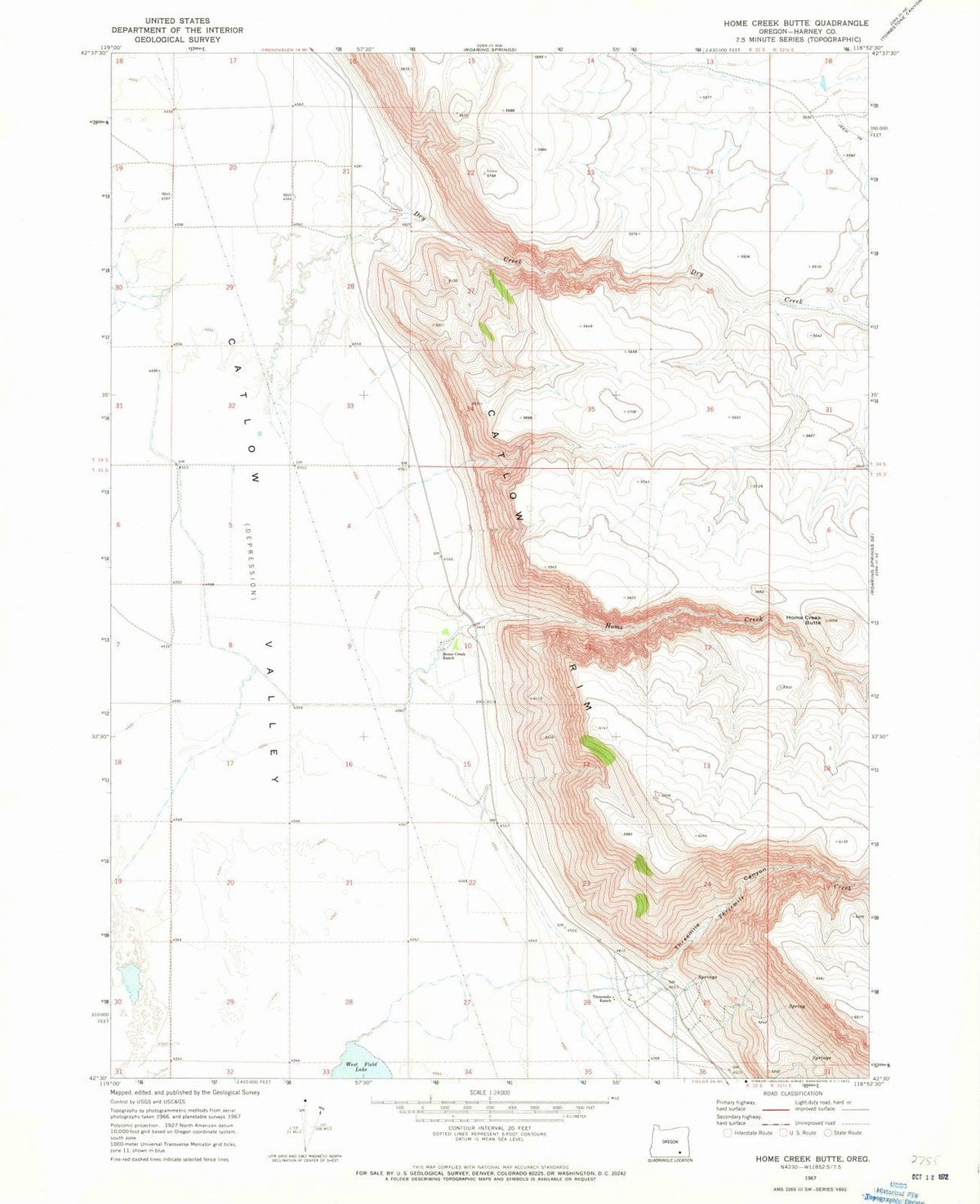 1967 Home Creek Butte, OR - Oregon - USGS Topographic Map