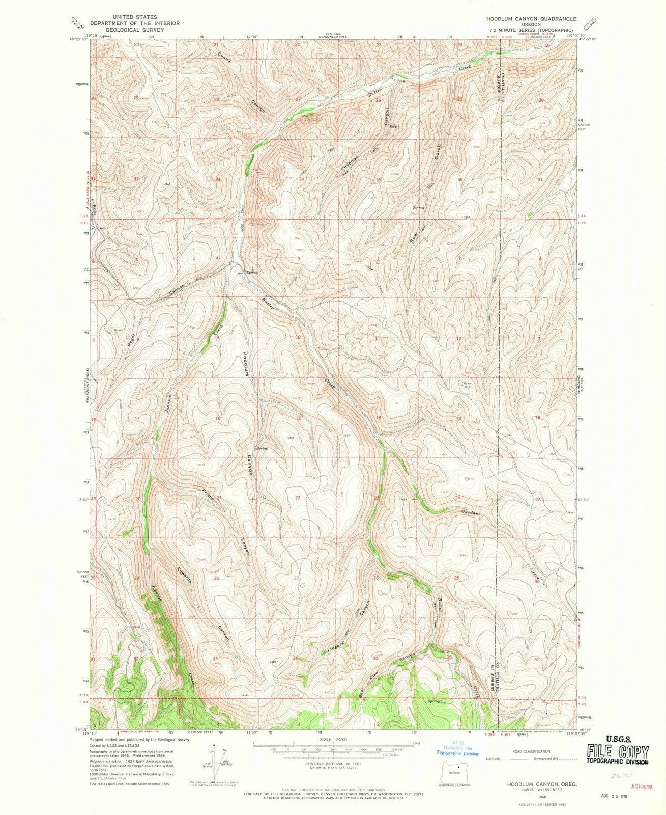 1968 Hoodlum Canyon, OR - Oregon - USGS Topographic Map