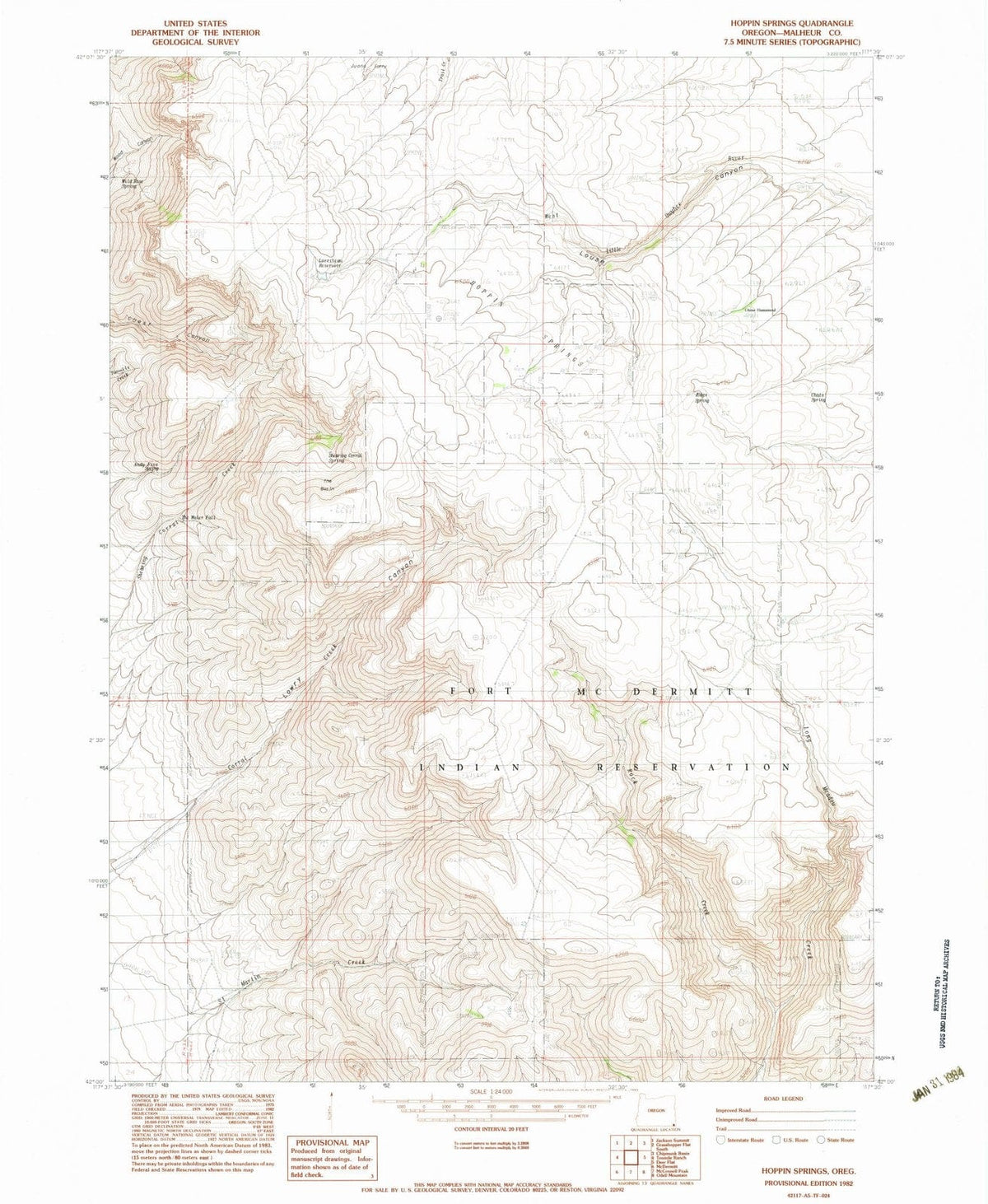 1982 Hoppin Springs, OR - Oregon - USGS Topographic Map