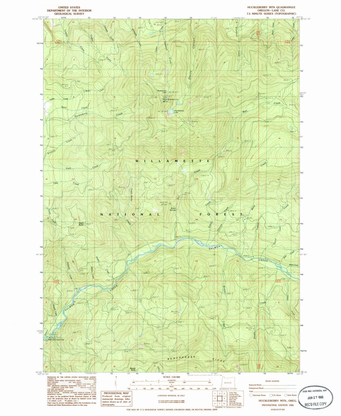1986 Huckleberry MTN, OR - Oregon - USGS Topographic Map