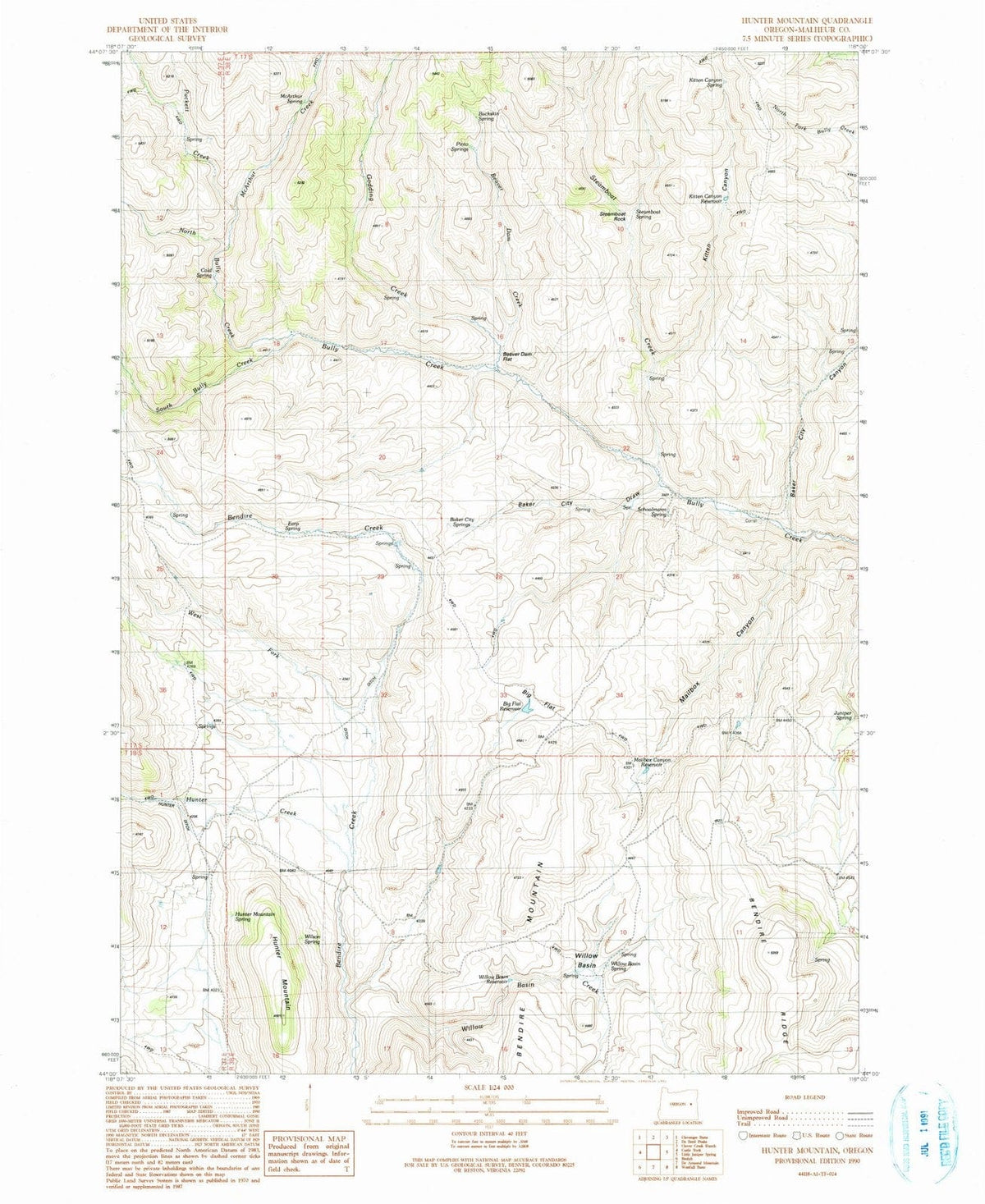 1990 Hunter Mountain, OR - Oregon - USGS Topographic Map