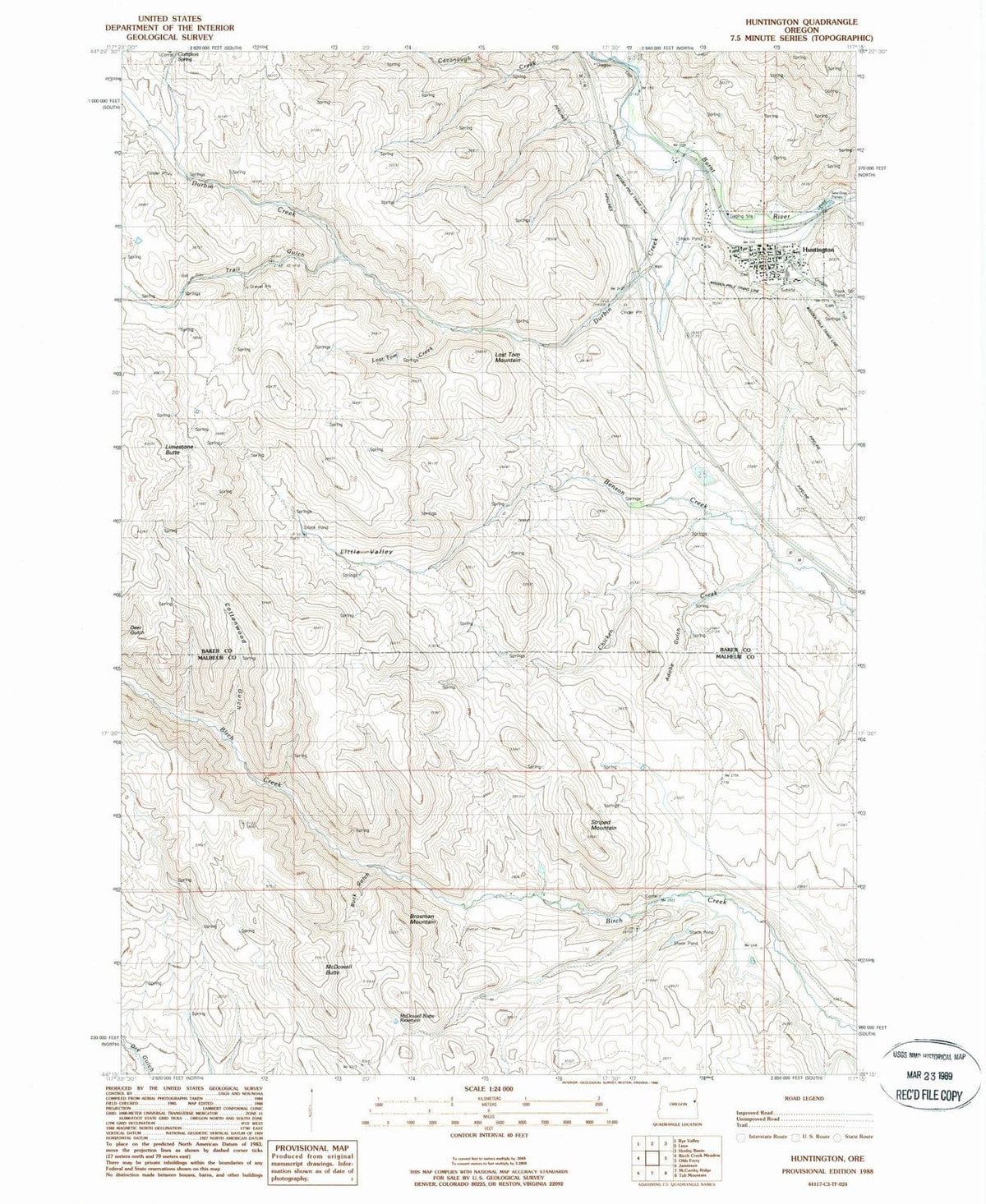 1988 Huntington, OR - Oregon - USGS Topographic Map
