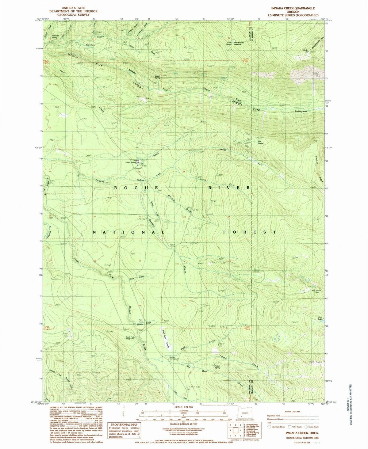1985 Imnaha Creek, OR - Oregon - USGS Topographic Map