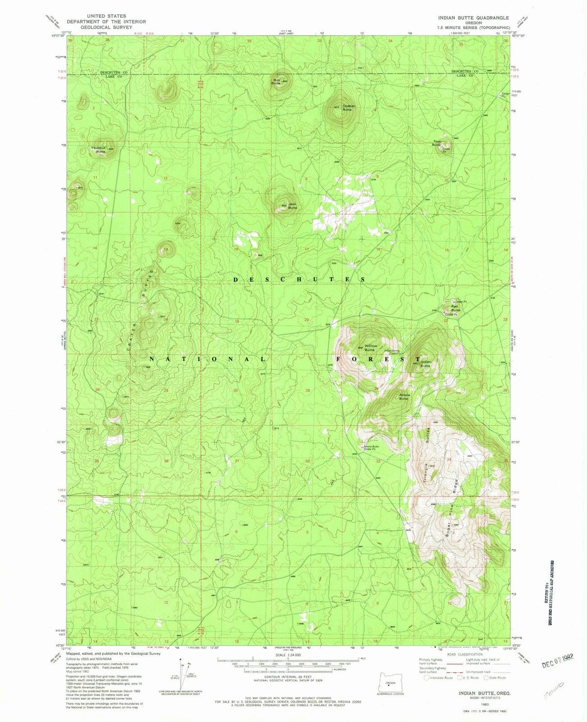 1982 Indian Butte, OR - Oregon - USGS Topographic Map