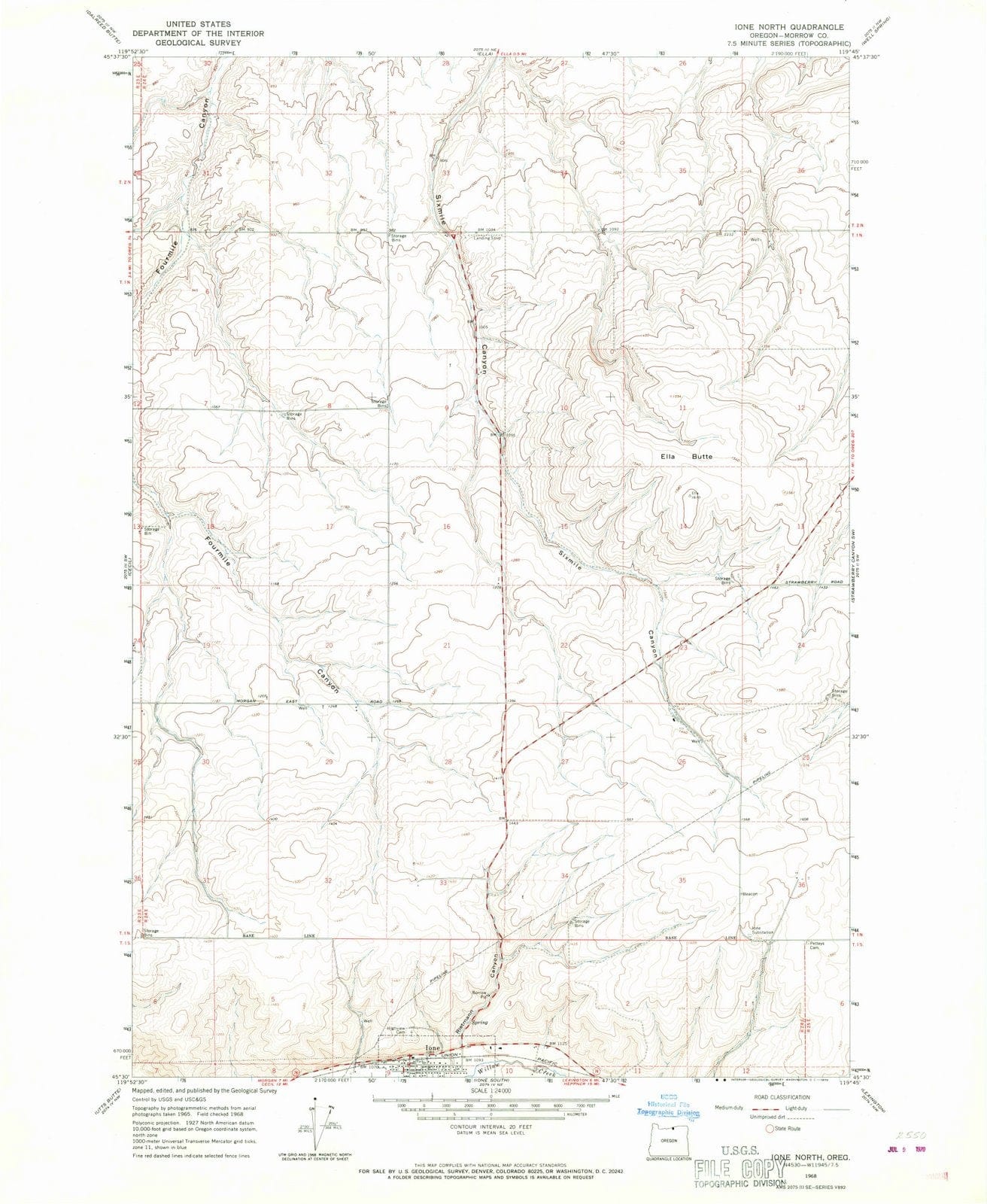 1968 Ione North, OR - Oregon - USGS Topographic Map