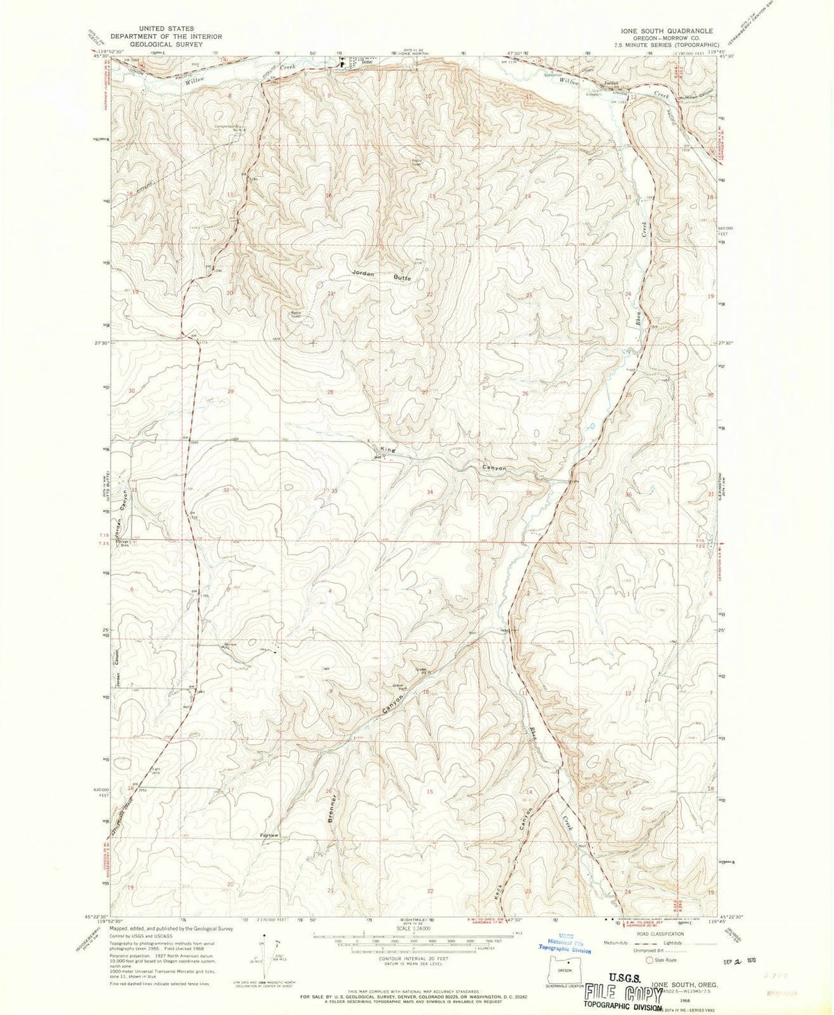 1968 Ione South, OR - Oregon - USGS Topographic Map