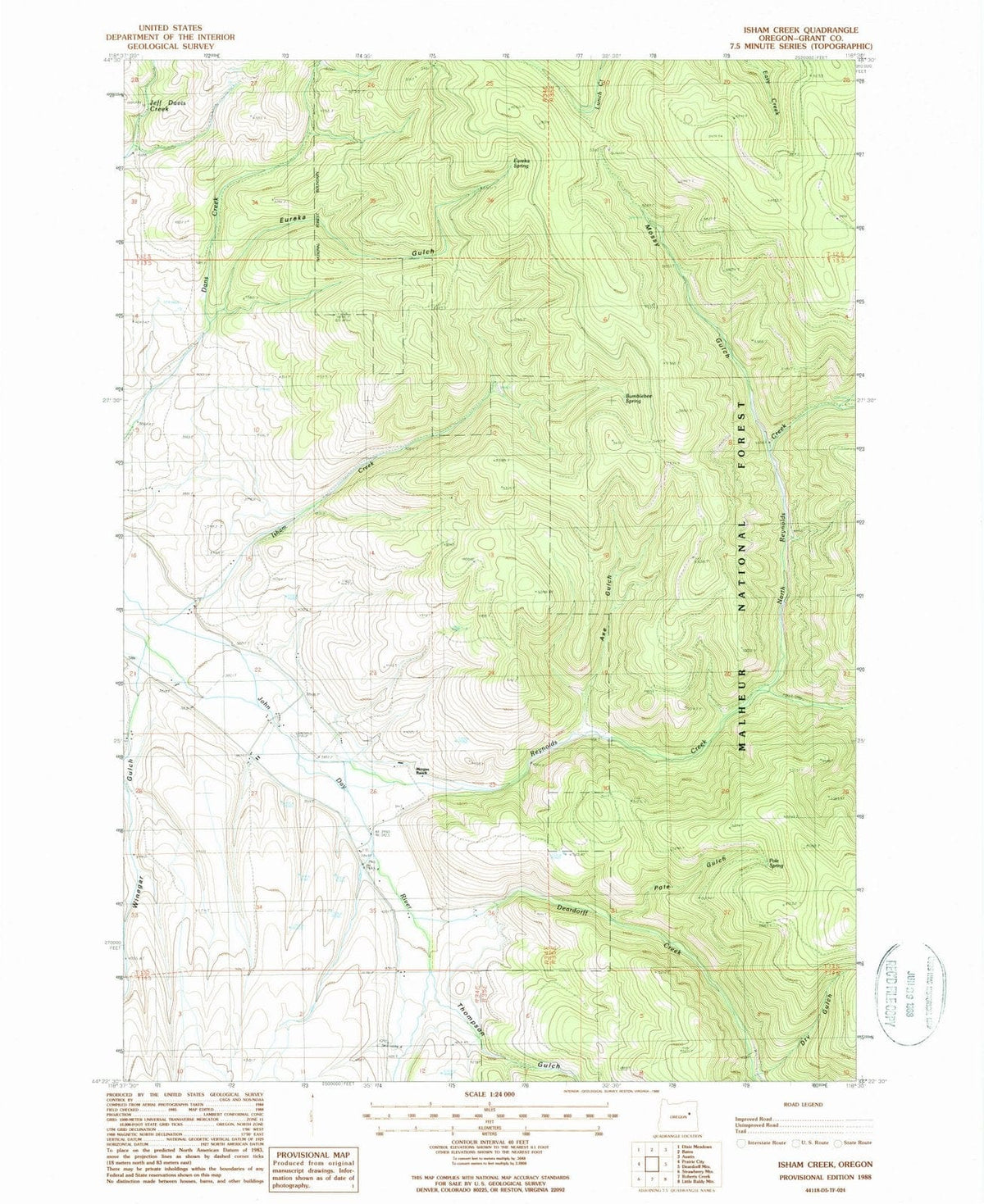1988 Isham Creek, OR - Oregon - USGS Topographic Map