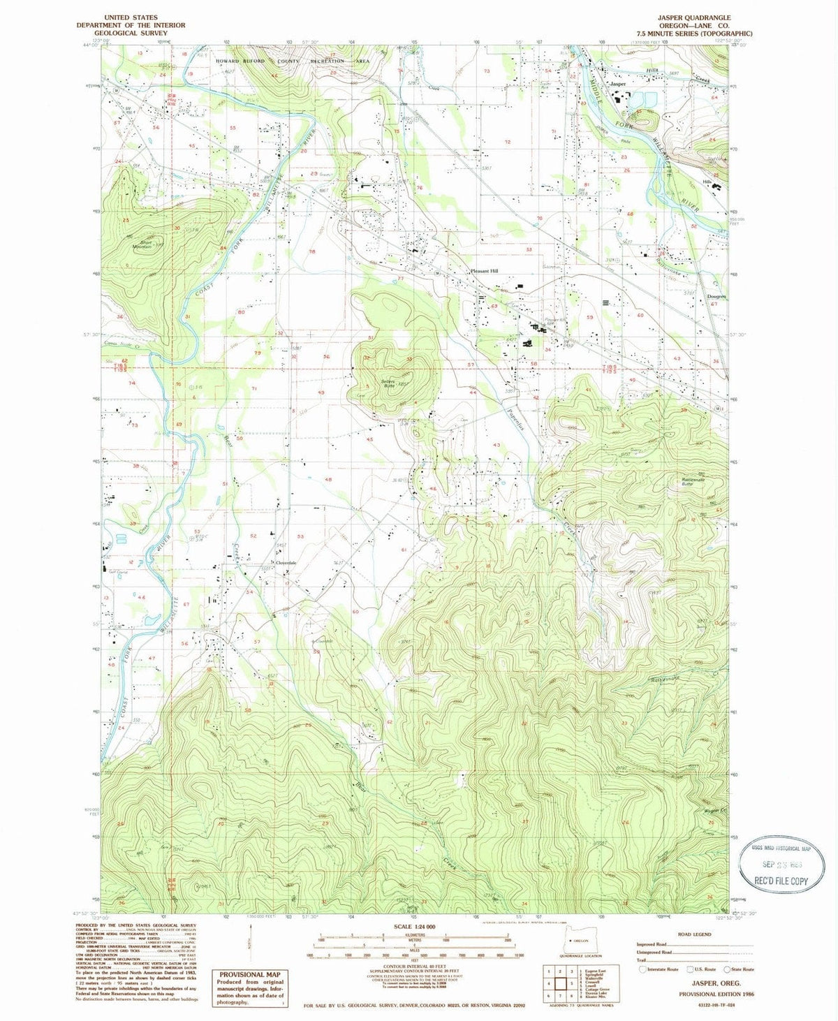 1986 Jasper, OR - Oregon - USGS Topographic Map