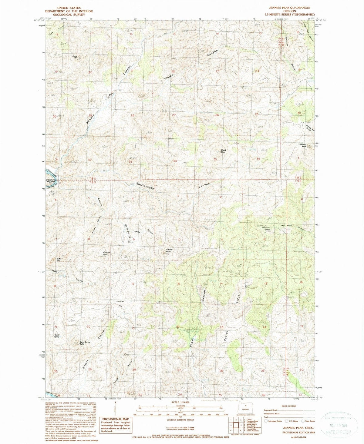1988 Jennies Peak, OR - Oregon - USGS Topographic Map