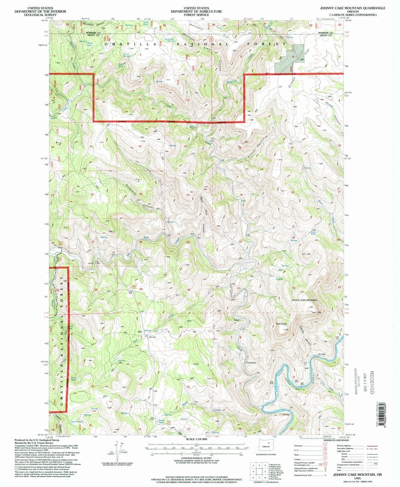 1995 Johnny Cake Mountain, OR - Oregon - USGS Topographic Map