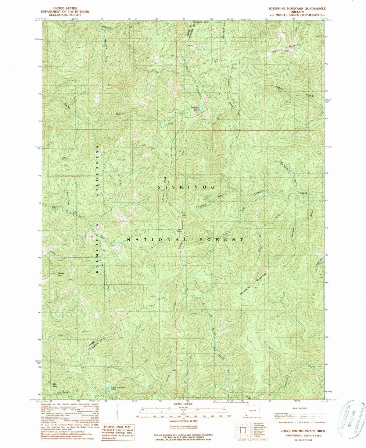 1989 Josephine Mountain, OR - Oregon - USGS Topographic Map