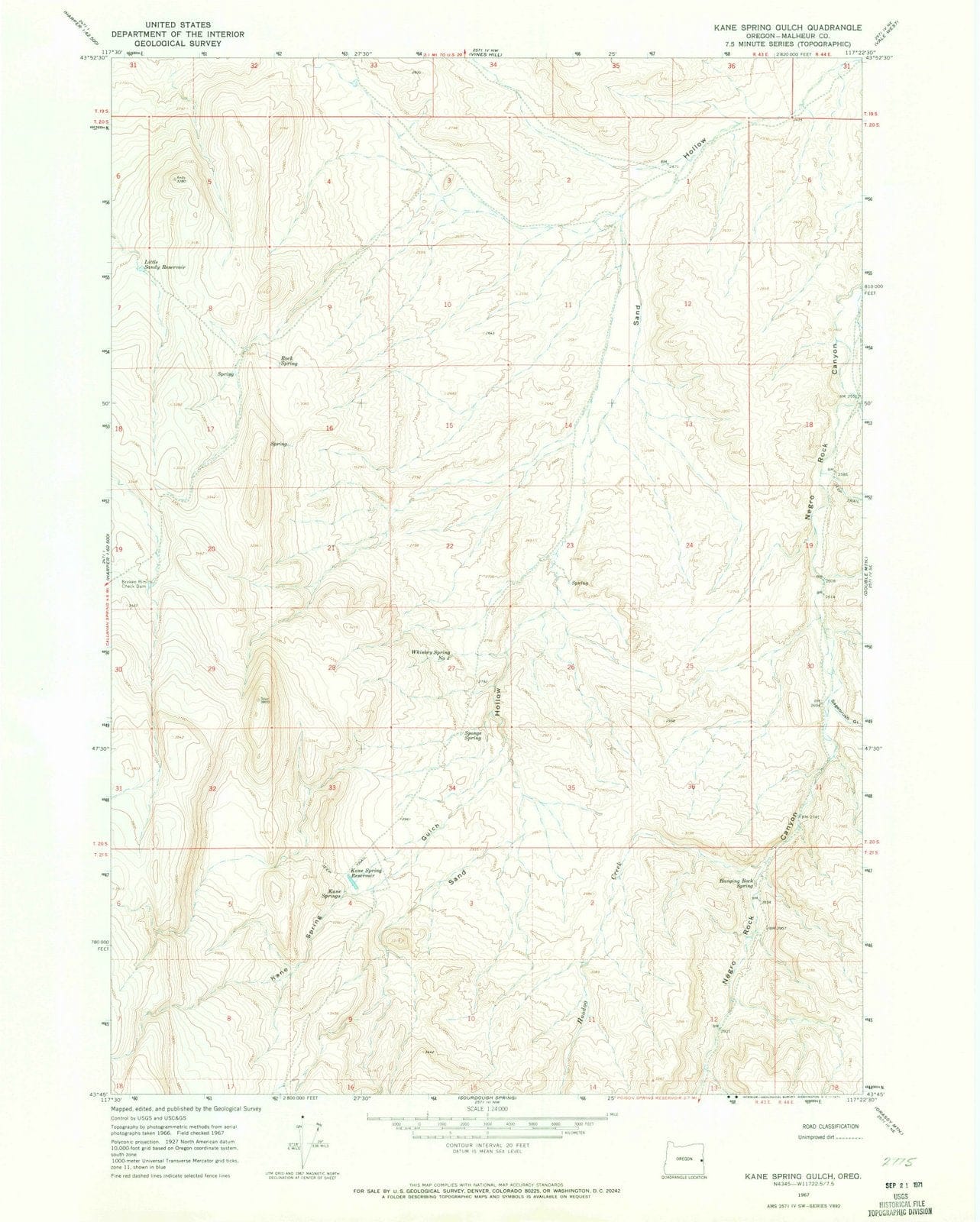 1967 Kane Spring Gulch, OR - Oregon - USGS Topographic Map