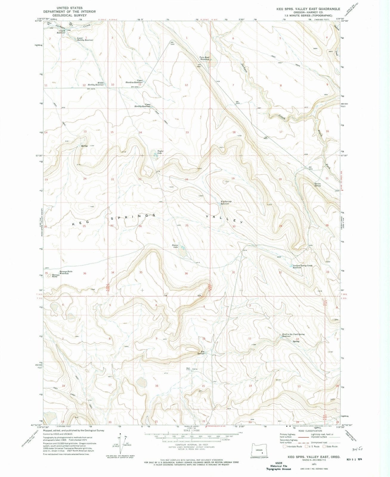 1971 Keg SPRS Valley East, OR - Oregon - USGS Topographic Map