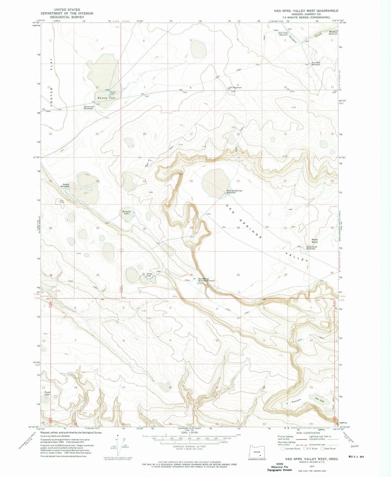 1971 Keg SPRS Valley West, OR - Oregon - USGS Topographic Map